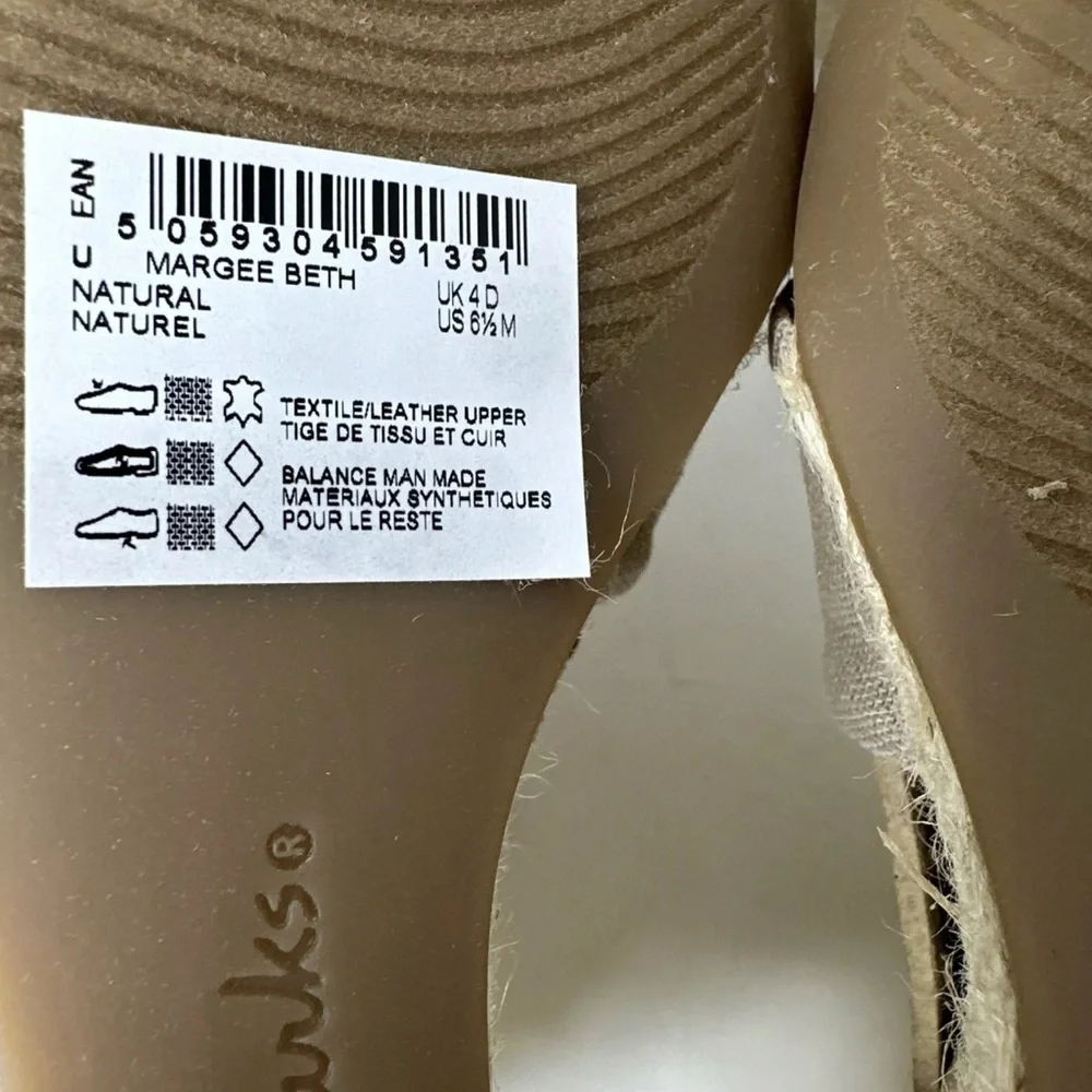 CLARKS Margee Beth Espadrille Wedge Sandal‎ Ankle Strap in Natural Size 6.5